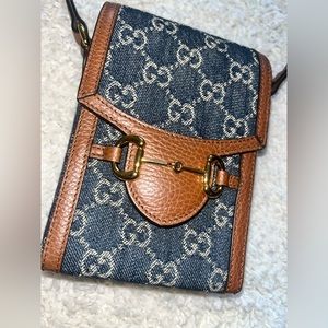 LIKE NEW ! GUCCI Denim Horsebit 1955 Mini Bag